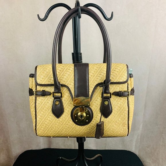 Y2K Brooks Brother Brown Straw Shoulder Bag - Picture 2 of 9